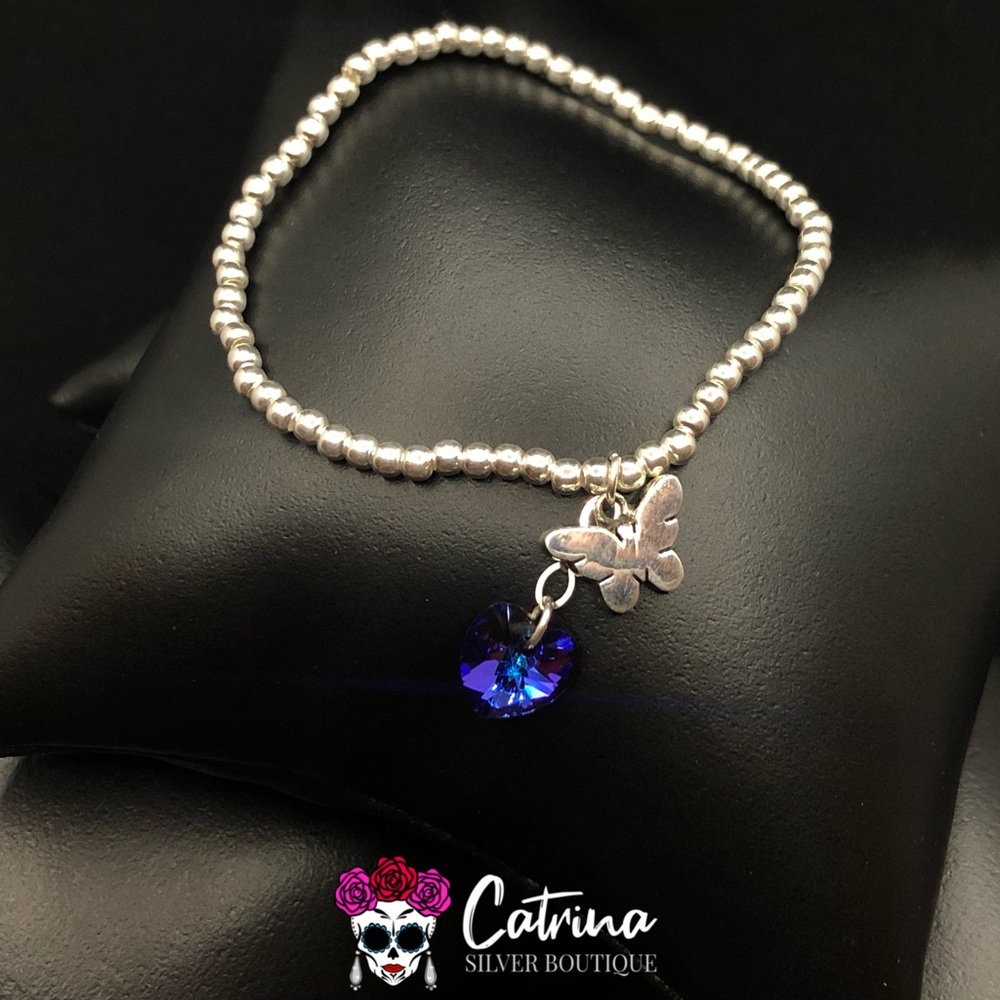 925 Sterling Silver Butterfly & Heart Bracelet